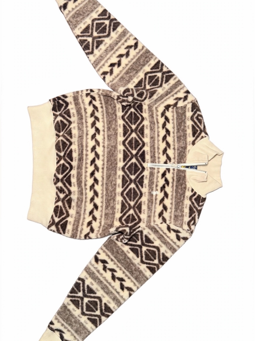 NWOT Polo by Ralph Lauren Cream & Brown Patterned Half-Zip Sweater
